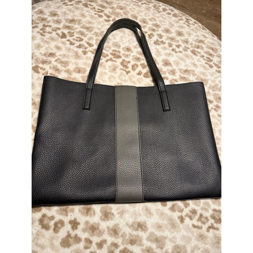Vince Camuto Leather Black Grey Stripe Computer Bag Purse